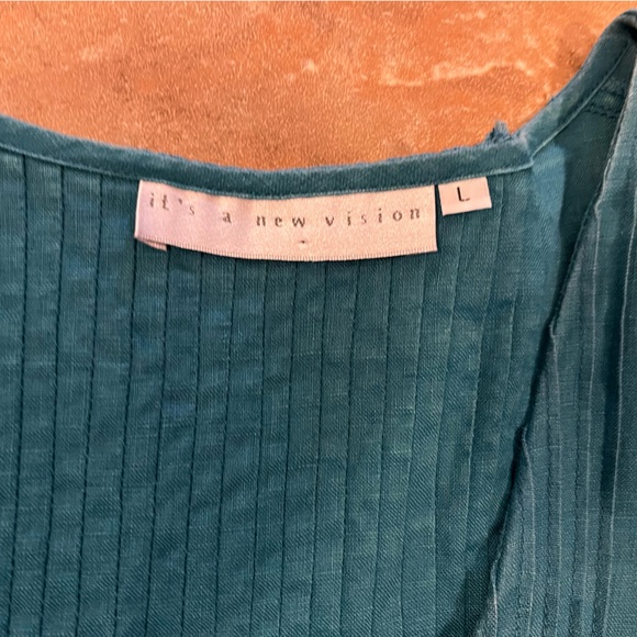 It’s A New Vision Teal Linen Shift Dress Pintuck V-Neck Size Large - Picture 4 of 11